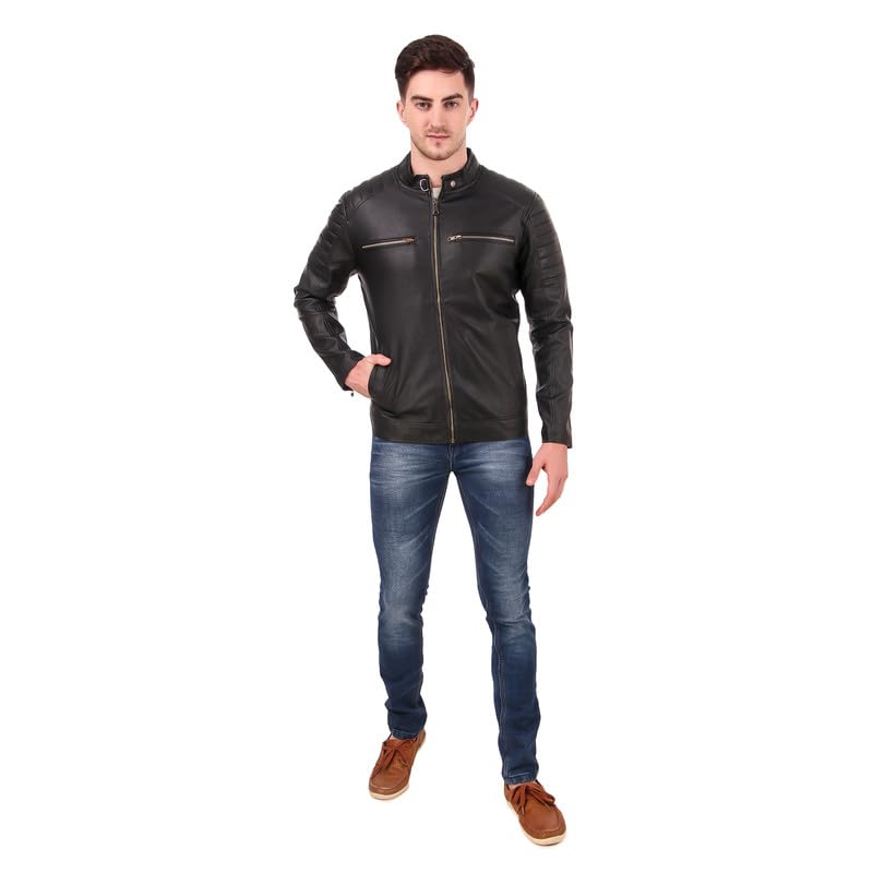 Image of Leather Retail Men's Faux Leather Solid Jacket (Black) LRDEBL0511