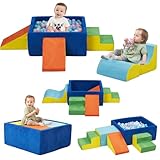 MOOZHEALTH 6 Pieces Foam Climbing Blocks with Ball Pit,Kids Soft Play Climbing for Toddlers,Baby Climbing Toys Indoor,Modular Washable PlaySet for Playroom,Crawl & Tumble,Colorful(Balls Not Included)