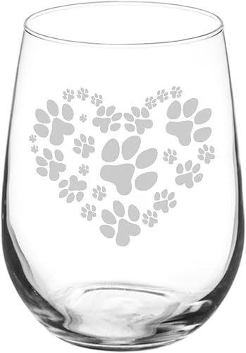 Copas de vino sin tallo de 17 oz con estampado de corazones y patas de amor