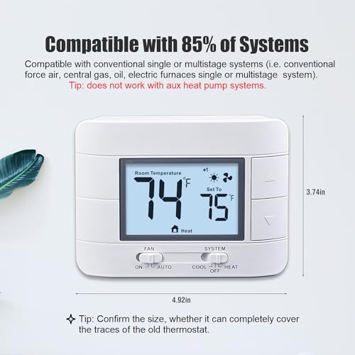 Non-Programmable-Thermostats-for-House-up-to-2-Heat-2-Cool-with-Room-Temperature-Humidity-Monitor-White-Backlit-Screen