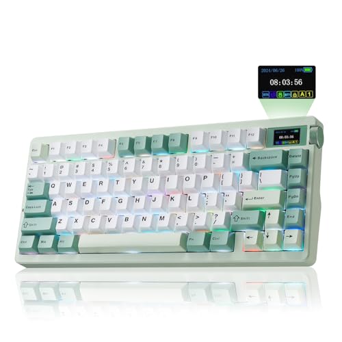 Image of Aula Nova75 Mechanical Gaming Keyboard,Wireless Green Keyboard with Knob | Tri-mode Bluetooth /2.4GHz /USB-C,RGB Backlit,FR4 Plate,Hot Swappable Pre-lubed Switches,Programmable PBT Keycaps,8000mAh