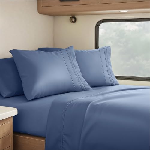 Nestl Navy Blue Short Queen Sheets for RV, Hotel Luxury RV Queen Sheets Set, 4 Piece Fitted Bed Sheet Set and Pillowcases, Super Soft, Wrinkle-Free, and Breathable Camper Bedding
