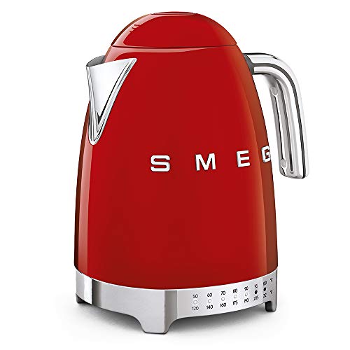 Image of SMEG Variable Temperature Electric Kettle 1.7L (7 Cup), Stainless Steel Tea & Coffee Kettle, Fast Boil, Adjustable Temp 122F-212F, Keep Warm, Auto Shut-Off, 360 Base, Retro Style-Red