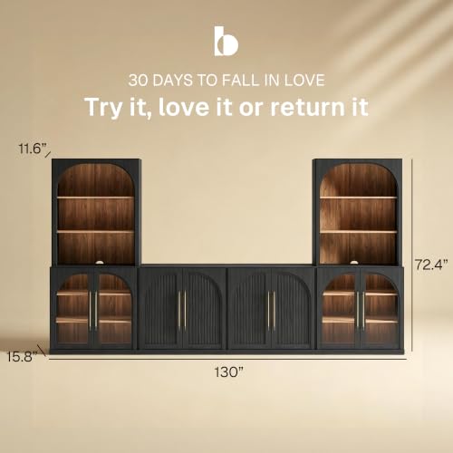 Image of BELLEZE Jagger 130 inch Wall Unit 6-Piece Modular TV Stand - Ebony