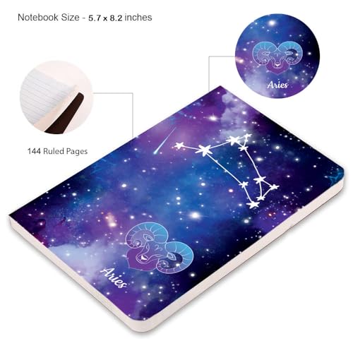 Image of AccuPrints A5 Premium Soft Bound Notebook Size 5.8 * 8.25 inches Diary for Girls and Women (144 Ruled Pages with planner, 80 GSM) (Aries zodiac signs)