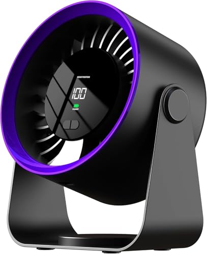 Mini ventilateur de bureau ERUW noir avec écran LED et tête pivotante