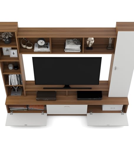 Image of Zenvy TV Unit | Engineered Wood | TV Unit with Closed & Open Shelves Storage | Exotic Teak & Frosty White Finish | Knock Down | 36 Months Warranty