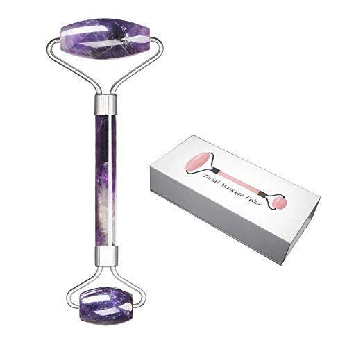 Natural Amethyst Gemstone Roller For Face -Aging Wrinkles,Puffiness Facial Skin Massager - Premium Authentic Stone