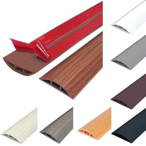 Protector de Cable de Suelo Flexible y Cortable - PVC Autoadhesivo, Cubierta para Cables, Evita Tropiezos, 1 m, Grano de Madera