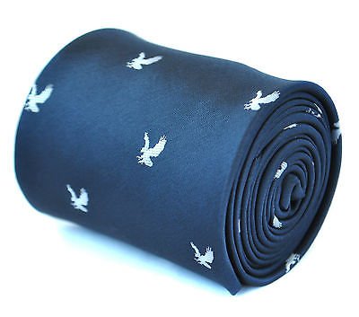 Frederick ThomasNavy Blue Tie with Eagle Design and Signature Floral Lining, Premium Tailored Necktie for Men, Formal Office Wear or Wedding Party Accessory, Classic 8cm Width