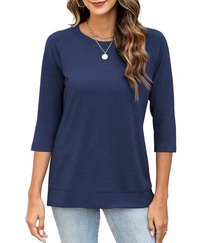JomeDesign Womens Tops Casual 3/4 Sleeve Crew Neck Shirts Loose Fit Tunic Blouses Summer Tees2
