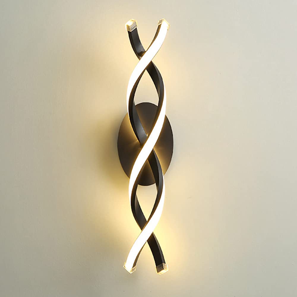 20Watt Spiral Wall Light Indoor Modern Bright DNA Molecule Shape Bedside Lamp丨Nordic Style Wall Sconces for Living Room Stair Hotel Corridor Decro Wall Lighting Fixture丨3000K (Black)(Black)