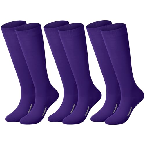 Haysandy 3 Pairs Baseball Socks Bulk Softball Sock Youth High Long Tube Soccer Football Team Boys Girls Adults Sport Sock(Purple L)