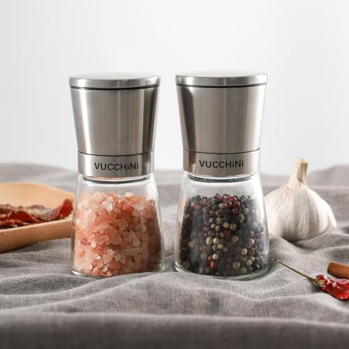 Image of Salt and Pepper Grinder Set - Adjustable Stainless Steel Spice Ceramic Grinders Mill Shaker for Kitchen Table - Stainless Steel color