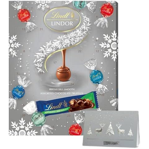 Lindt Lindor Blissful Milk/White/Assorted / Swiss Chocolate Truffles Advent Calendar 350g - Fun Countdown to Christmas - Extra Lindt Nocciolatte Bar 38g & Christmas Card Silver (Advent Calendar 2022) Cover