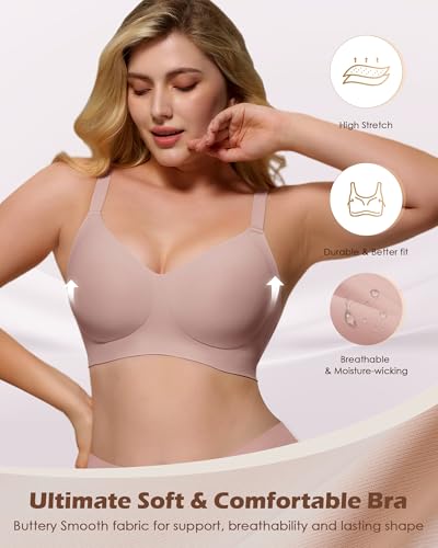 Image of As Fairy Womens Soft Comfortable No Underwire Bras V Neck Seamless Push Up Bralettes Full Coverage Tshirt Brassiere