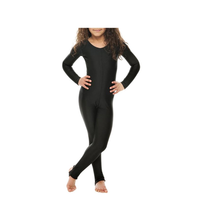 R&N FASHIONS - Girls Shiny Nylon Long Sleeve Stirrup Catsuit - Full Body - Leotard – Performance Wear- Comfortable Fit - Perfect for Dance, Ballet, Gymnastics