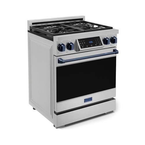 Image of Gordon Ramsay by THOR Kitchen 30 Inch Professional Gas Range with Tilt Panel Touch Control in Stainless Steel /Navy Blue