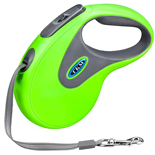 CXtech Hundeleine Kleine Hunde und Mittelgroße Hunde, 5m 30kg Einziehbar Hundeleine mit leuchtenden reflektierenden Nylonband, EIN Knopf für Bremse und Lock Sicherheitssystem, Ergonomischer Handgriff Cover