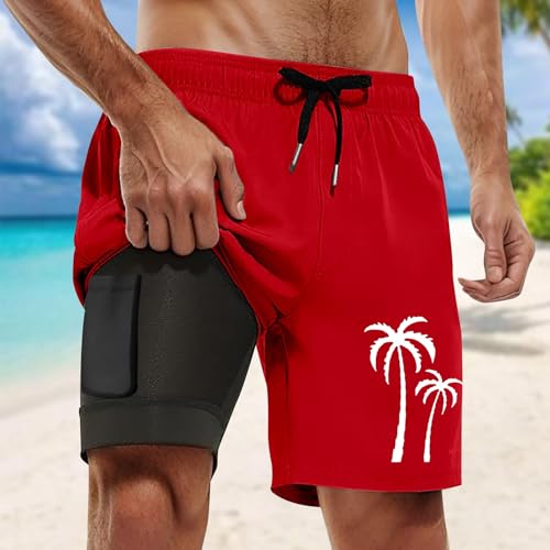 SUWBMHWE Men's 7 Inch Swim Trunks with Compression Liner Stretch Quick Dry Swim Shorts Swimsuits with Pockets 20253