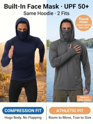 Image of 3 Pack Mens Sun Protection Fishing Hoodie with Face Mask UPF 50+ Long Sleeve Compression Work Shirt Quick Dry