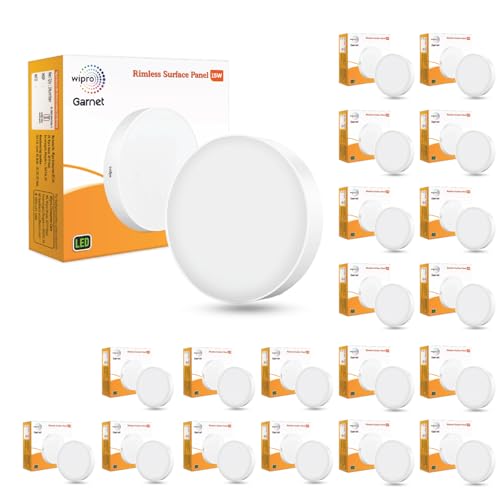 Image of wipro Garnet 15w Rimless Round LED Surface Panel | Cool Day White (6500K) | Elegant Rimless Design for Wider Spread of Light|Surface Mounted Led Down Light for Ceiling|Pack of 20