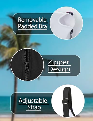 FEOYA Women’s 3 Piece Rash Guard Set Long Sleeve Zip Up Swim Shirt Padded Bikini Top High Waisted Swim Shorts4