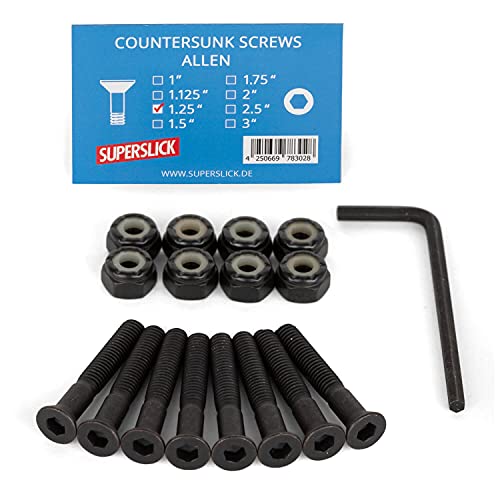Superslick Juego de tornillos de montaje para monopatín, 1,25 pulgadas, set de hardware para longboard de 1,25 pulgadas Cover