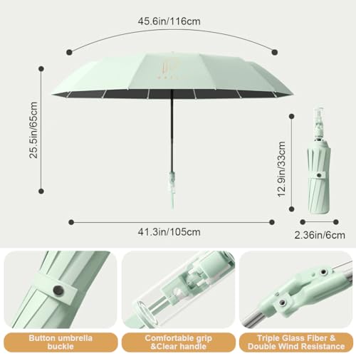 Image of PALAY UPF 50+ Umbrella for Women Men with Big Canopy, Sun & Rain Protection, Cyberpunk Clear Handle, Auto Open Close, Compact Travel Pocket Umbrella With Fiberglass Ribs (Green)