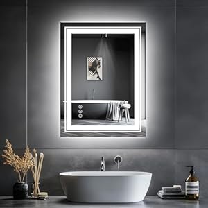 LED Bathroom Mirror, 20″x28″ Mirror with Front and Backlit, Anti-Fog, Bathroom Vanity Mirror for Wall, Memory, Stepless Dimmable, Tempered Glass (Horizontal/Vertical)