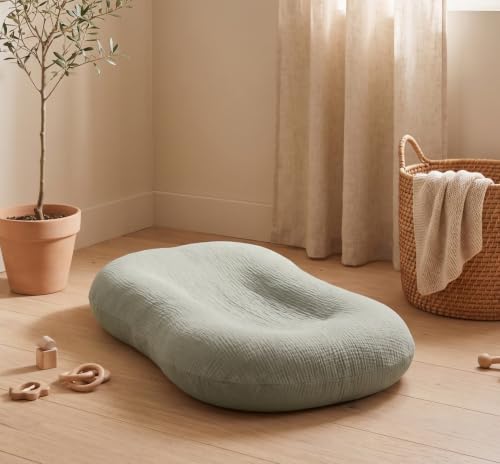 Image of guruixu Muslin Baby Lounger Cover 2 Pack, 100% Cotton Soft & Breathable Infant Slipcover Compatible with Snuggle Me Newborn Lounger (Fog Green,Cream)