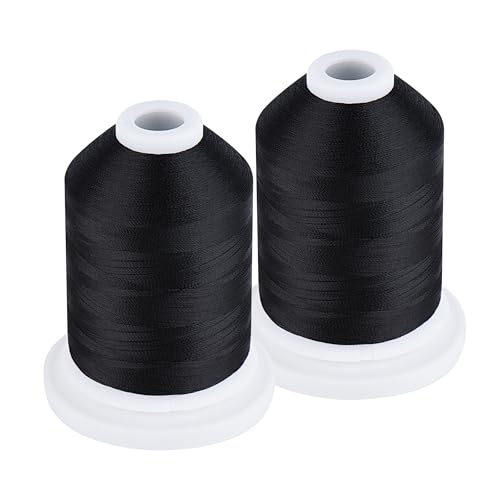 Hilo de bobina para bordado 60WT poliéster 1500 m negro 2 unidades miniatura 1