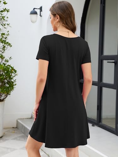 Image of KORSIS Women's Dresses Summer Casual T-Shirt Short Sleeve Criss Cross V Neck Swing Beach Vacation Sundress Dress with Pockets