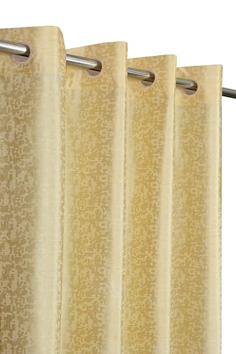 Image of Crosshatch Pastel Cream Polyester Window Curtains 5 Feet | Darkening Drapes with Eyelets | Set of 2 Panels for Living Room, Bedroom & Office