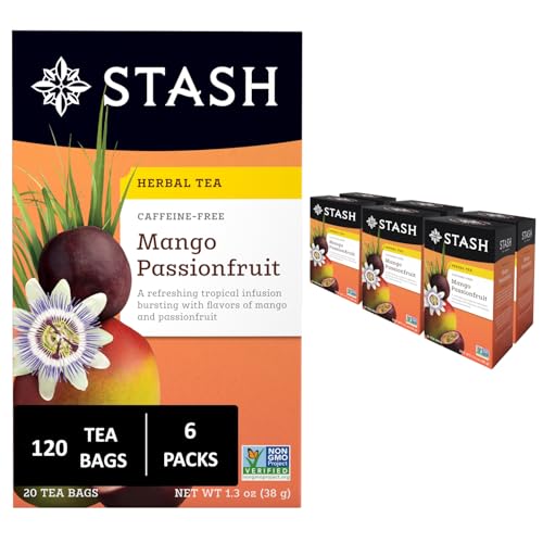 Image of Stash Tea Mango Passionfruit Herbal Tea - Naturally Caffeine Free, Non-GMO Project Verified Premium Tea with No Artificial Ingredients, 20 Count (Pack of 6) - 120 Bags Total