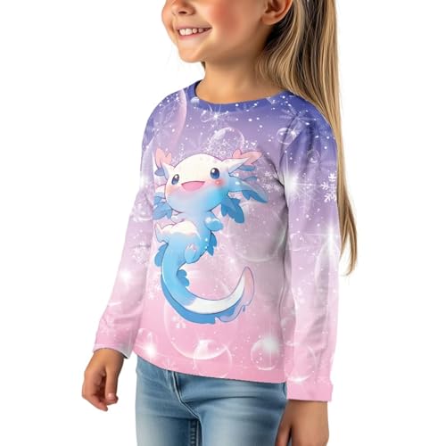 Image of Girls Cartoon Print Long Sleeve Graphic Tee Casual Crew Neck T-Shirts for 3-16 Years Little Girls