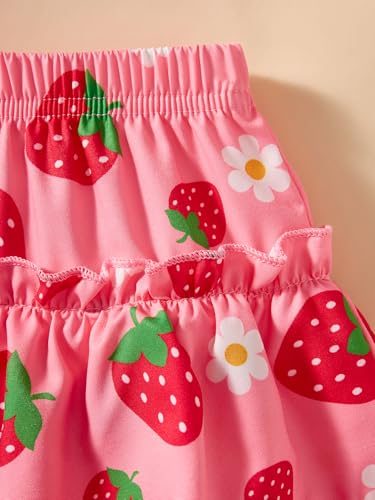 Image of Little Girls Skirt Set - 2 Piece Short Sleeve Top Shirred Tiered Skirt Outfit Girls Spring Summer Clothes 3-8 Years