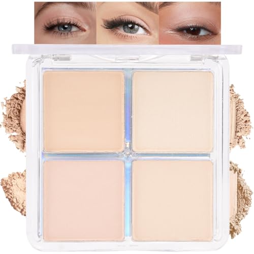HHLTOH 4 Colors Light Beige Nude Pink Ivory Eye Shadow Powder Palette Makeup, Neutral Matte Shimmer Cream Quad Eyeshadow Palette for Women Highly Pigmented Waterproof, paleta de sombras de ojos, Vegan