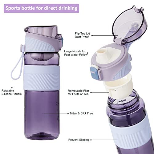 Tkk 18Oz - 24 Oz Water Bottles With Removable Strainer Fast Flow Flip Top Leakproof Durable Bpa Free Tritan For School, Fitness, Gym, Outdoor (18 Oz, Purple) #TOP1