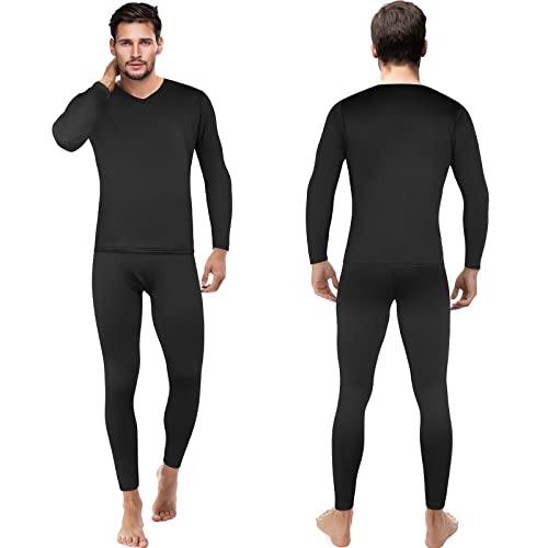 Patelai 3 Set Thermal Underwear for Men Long Underwear Fleece Lined V Neck Winter Warm Base Layers Thermal Top Bottom2