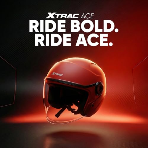 Image of Xtrac Ace Open Face Light Weight Helmet for Men & Women | ISI Certified | Red | L