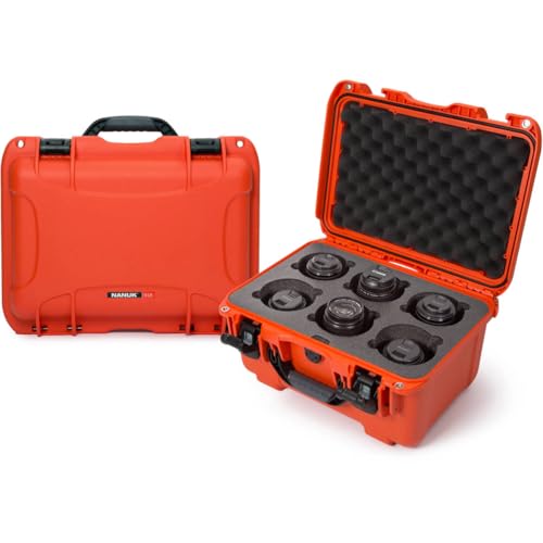 NANUK 918 Waterproof Hard Case with Custom Foam Insert for 6 Lenses - Orange