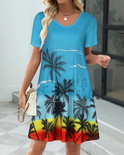 Image of CHICGAL Summer Dresses for Women V Neck Short Sleeve Casual Loose T Shirt Sundress Beach Cover Ups with Pockets 2026