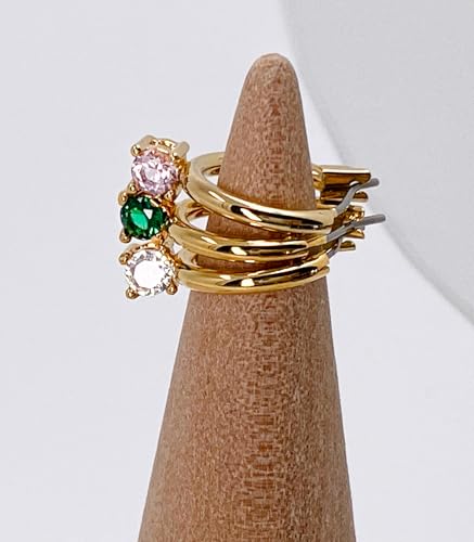 OZEL – Huggie Hoop Earrings with a Set of Cubic Zirconia Stones for Women – 14k Yellow Gold/White Gold Plated/Circular/Semi-circular/U-Shape/Round Square (Made in Korea)4