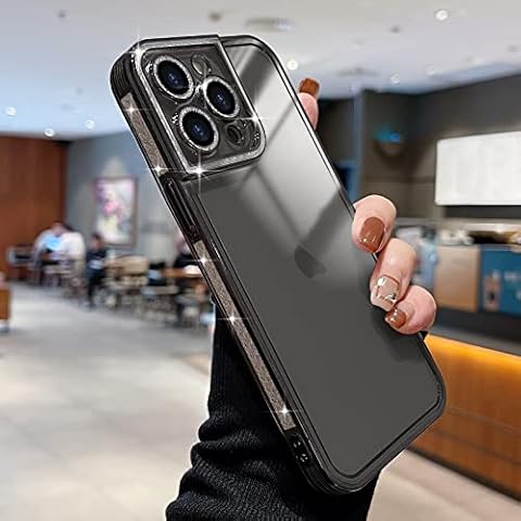 Teageo for iPhone 12 Pro Max Case Clear Cute Women Girls Glitter Pattern Plating Phone Case Silicone Full Camera Protection Shockproof Bumper Back Cover for iPhone 12 Pro Max, Black Cover