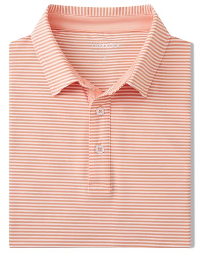 Image of Golf Shirts for Men - Dry Fit Moisture Wicking Short Sleeve Performance Sport Casual Striped Collared Mens Polo Shirt