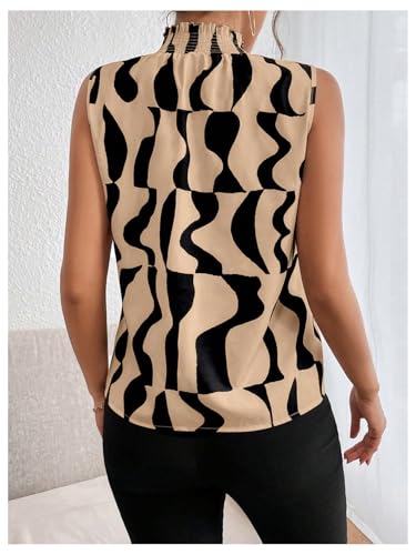Floerns Women's Geo Print Sleeveless Vest Frill Trim Mock Neck Elegant Blouse Tops2