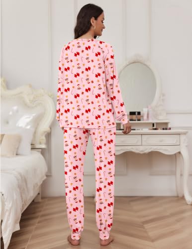 Ekouaer Pajamas Set for Women Soft Comfy Pjs Jogger Lounge Sets,Pink Santa - image 4