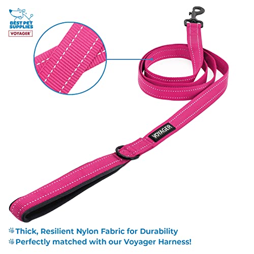 Image of Best Pet Supplies Voyager Step-in Lock Pet Harness w Reflective Pet Leash Combo Set with Neoprene Handle 5ft - Supports Small, Medium and Large Breed Puppies /Cats - Fuchsia /Black Trim, XXXS