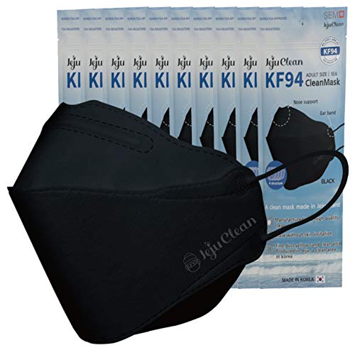(10 Pack) KF94 Korea Certified Black Mask, Individually Packed, Adult Size, 4 Layers Premium Light Weight, Made In Korea, with Nose Bridge Adjustable for Fit